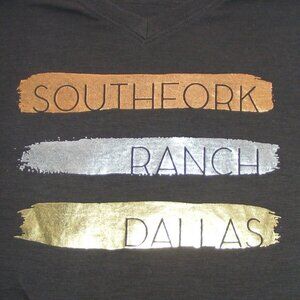 SOUTHFORK RANCH Tee, Ladies M, Metallic, Brown, Short sleeves, V-neck